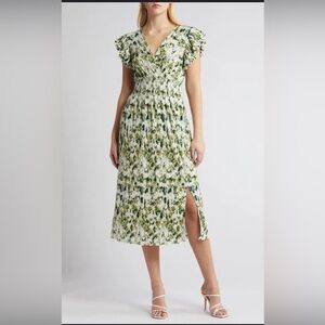 Chelsea28 Green and White Floral Midi Dress Size S